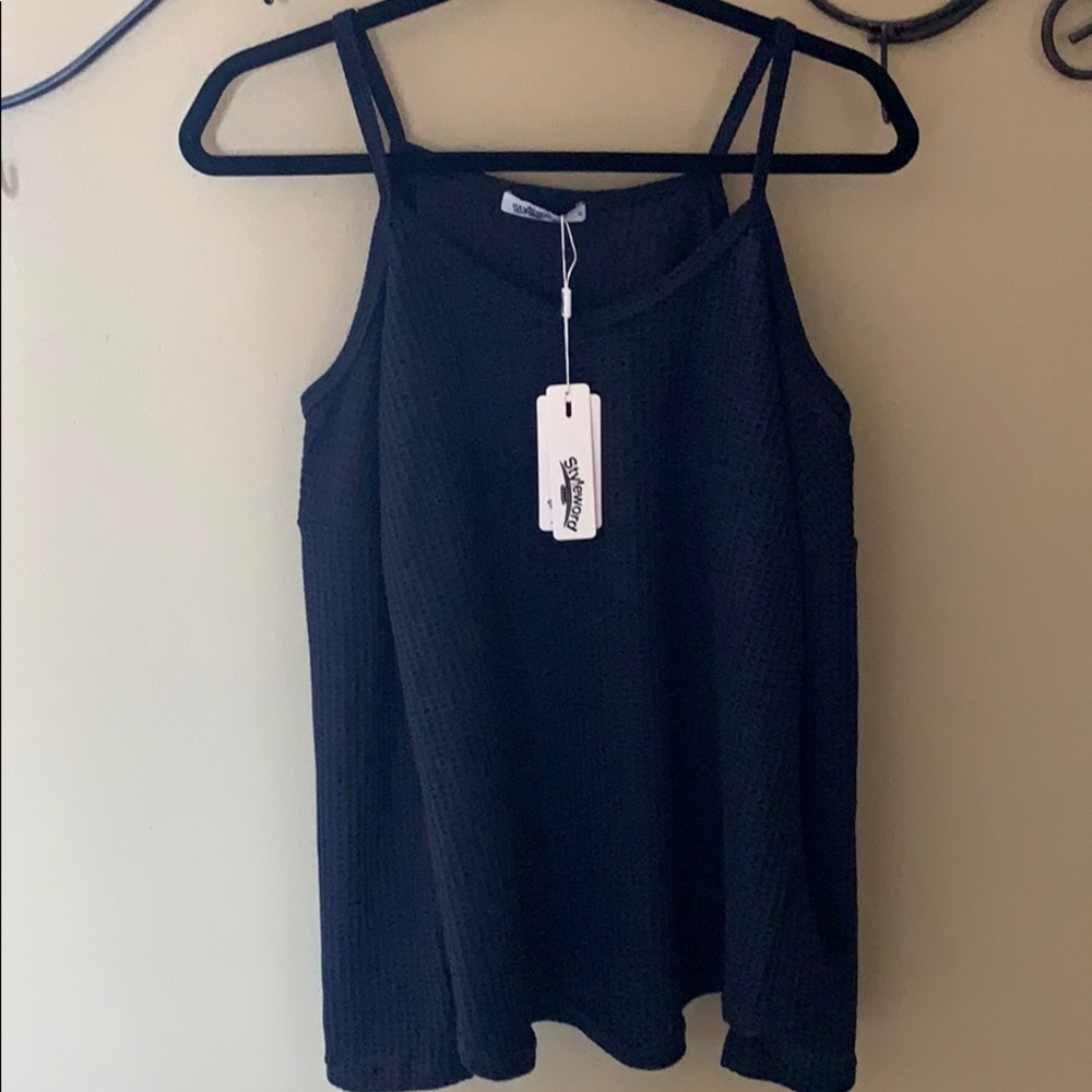 Cold shoulder waffle sweater top - Picture 2 of 2